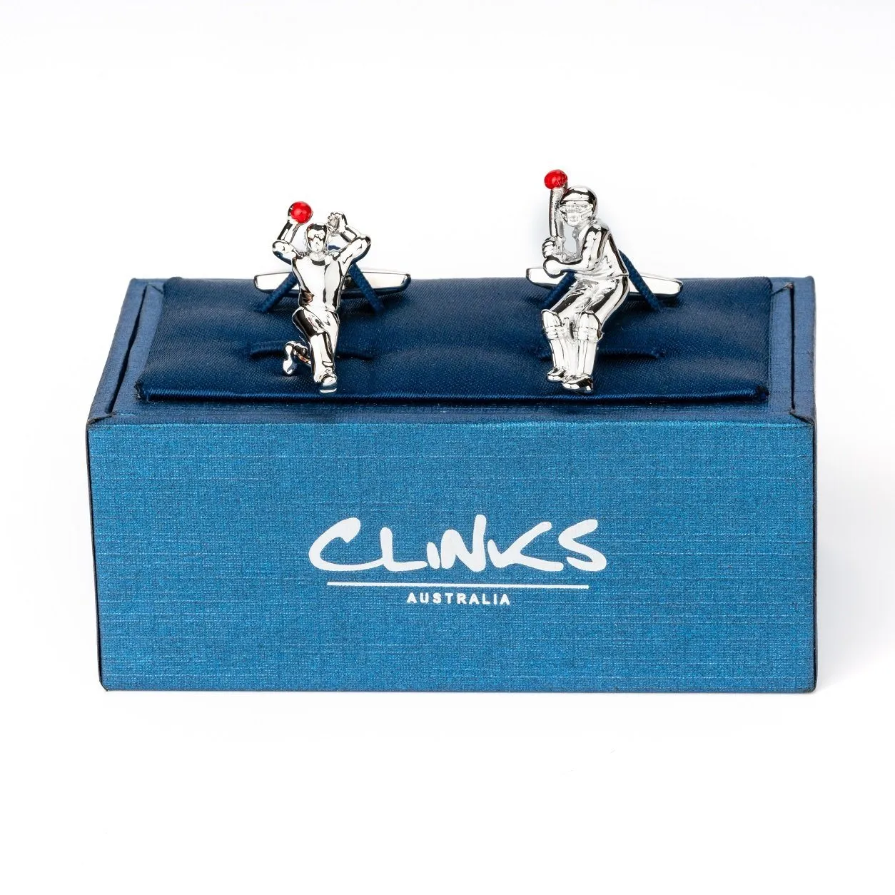 Cricket Bowler and Batter Silver Cufflinks