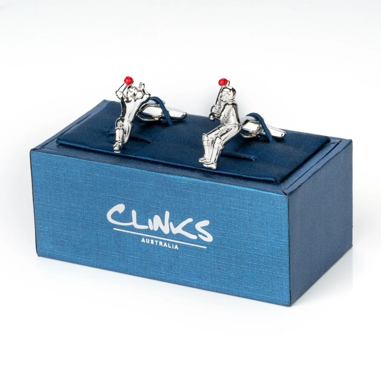 Cricket Bowler and Batter Silver Cufflinks