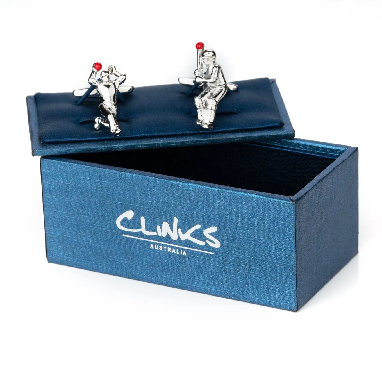 Cricket Bowler and Batter Silver Cufflinks