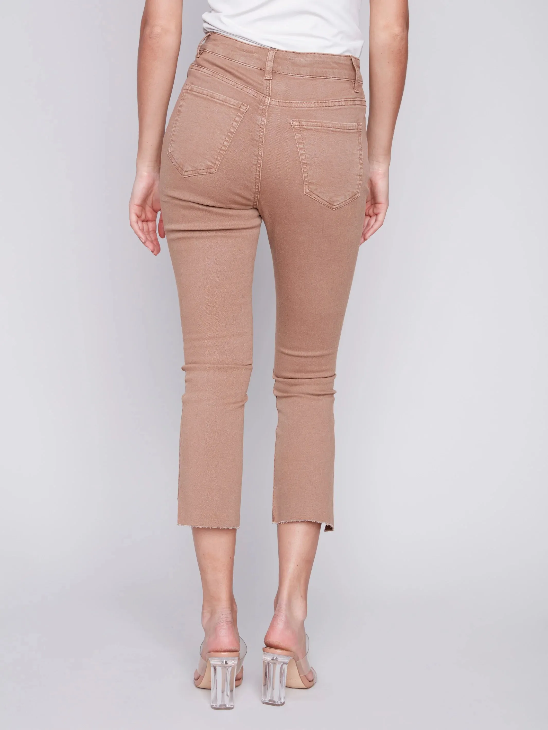 Cropped Bootcut Twill Pants with Asymmetrical Hem