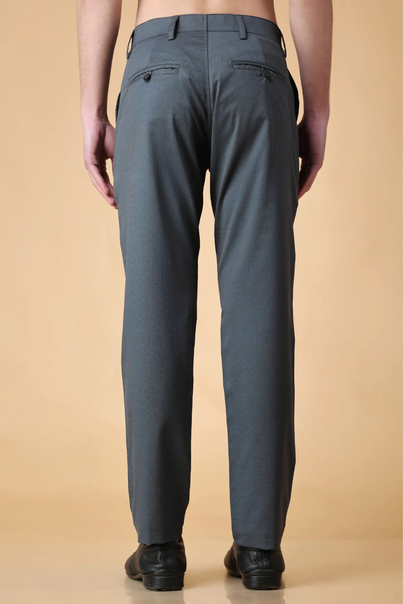 Dark Grey Textured Stretch Trousers