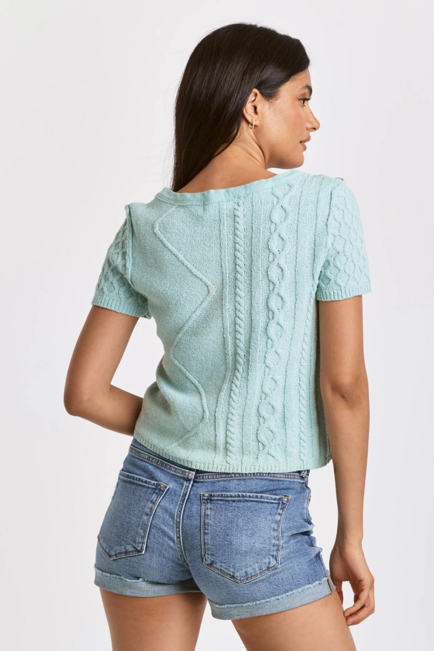 Dear John Cable Knit Short Sleeve Sweater Top