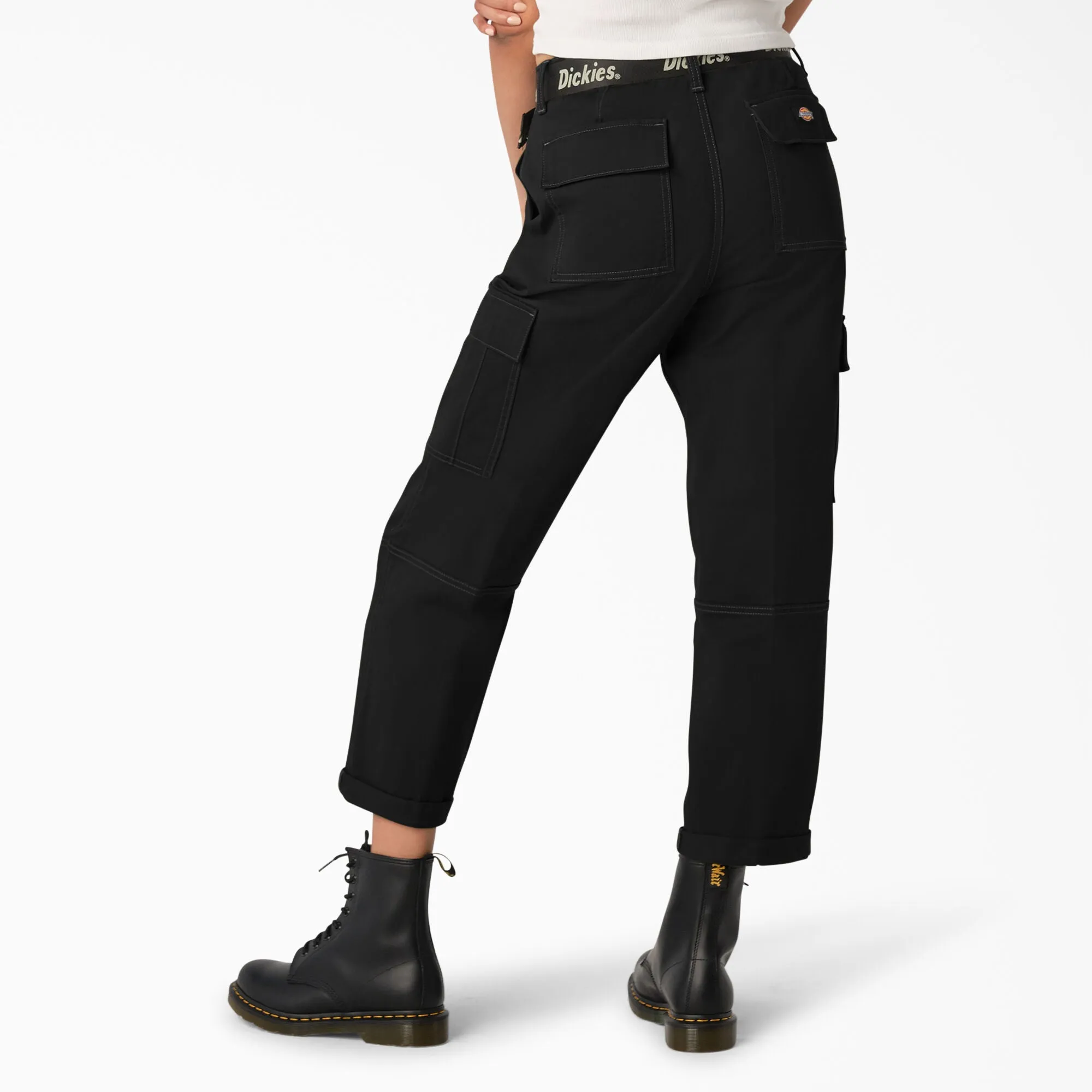 DICKIES - WOMENS CROPPED CARGO PANTS - BLACK