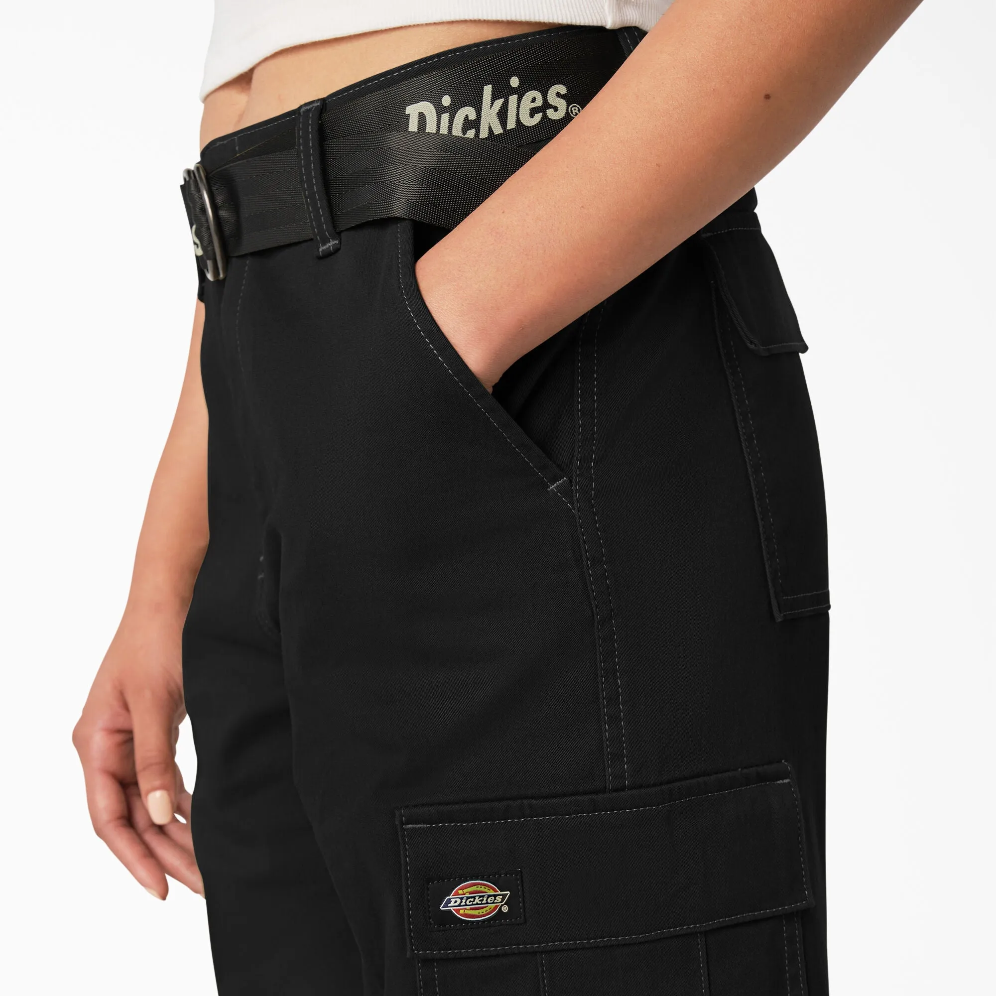 DICKIES - WOMENS CROPPED CARGO PANTS - BLACK