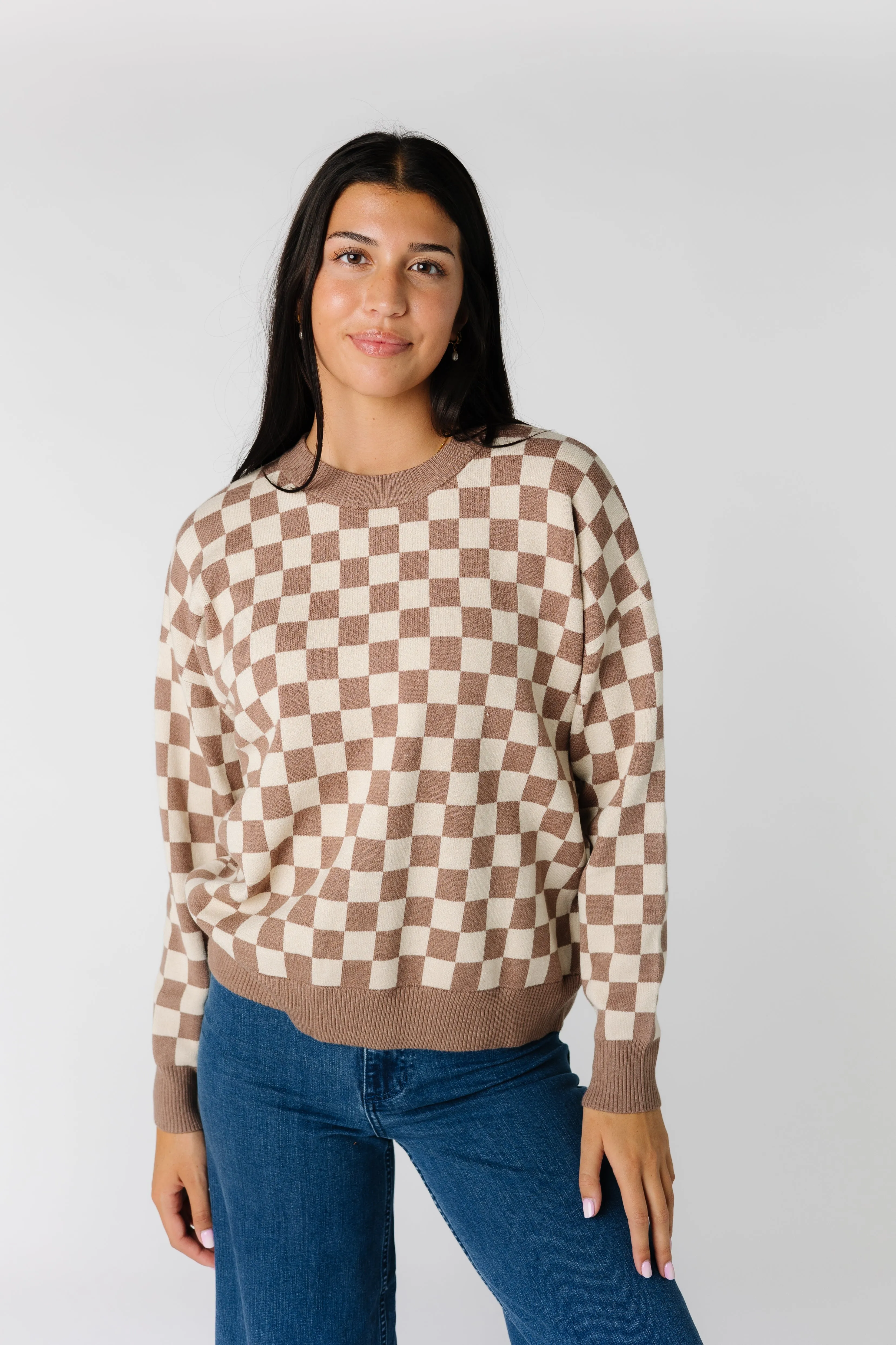 Easy Street Checkered Crew Neck Sweater