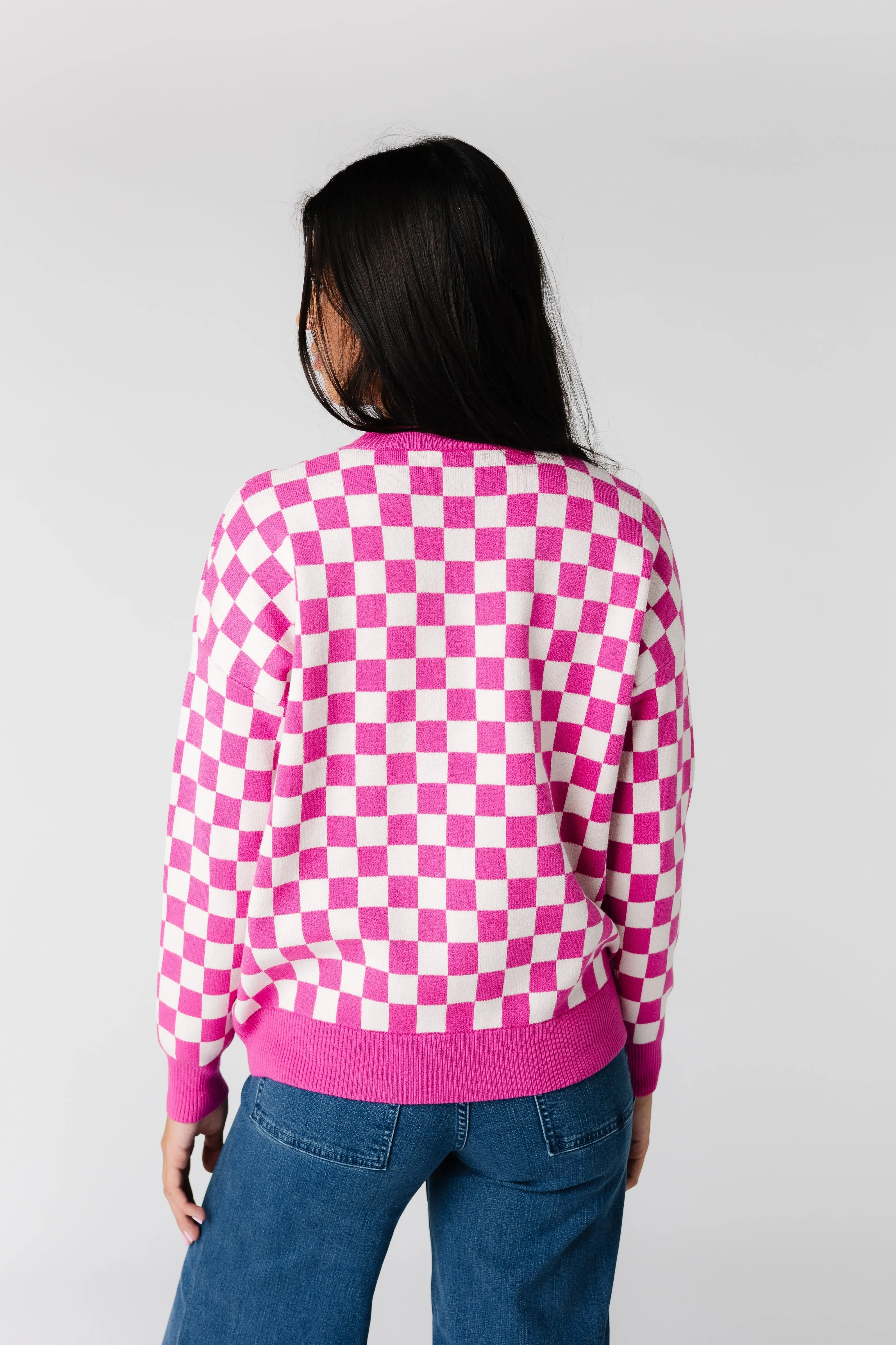 Easy Street Checkered Crew Neck Sweater