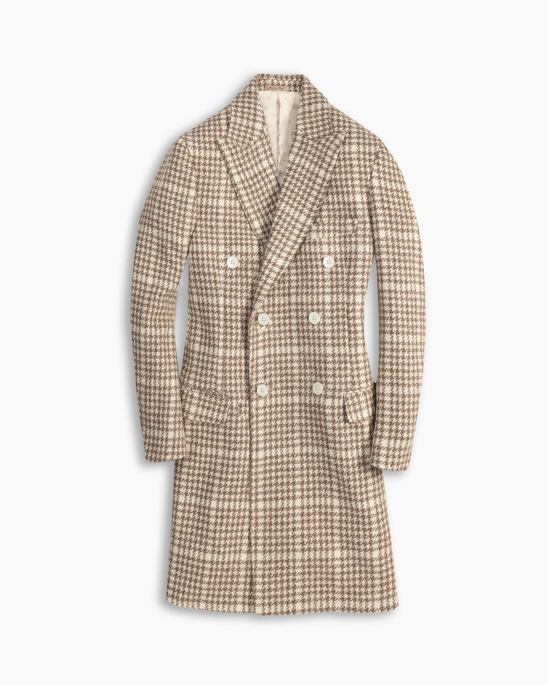 Ecru Prince of Wales Alpaca Double Breasted Coat