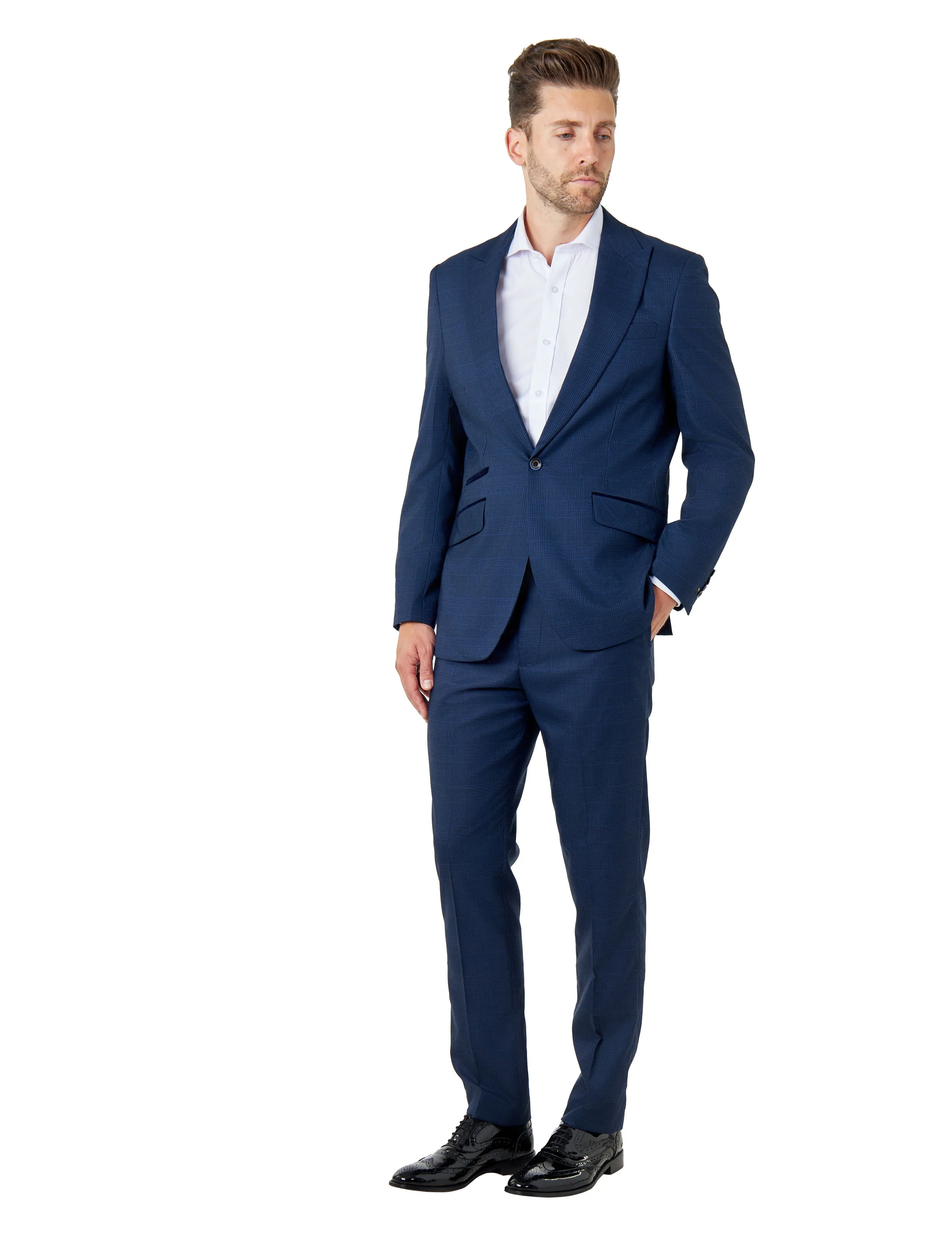 EKON - Navy Prince of Wales Check Suit Tailored Fit