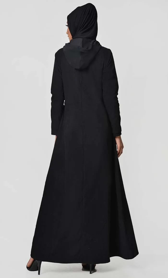 Fall Front Zipper corduroy Abaya Dress