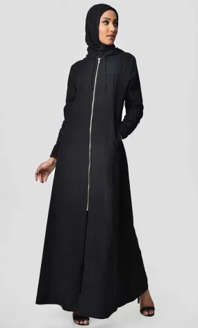 Fall Front Zipper corduroy Abaya Dress