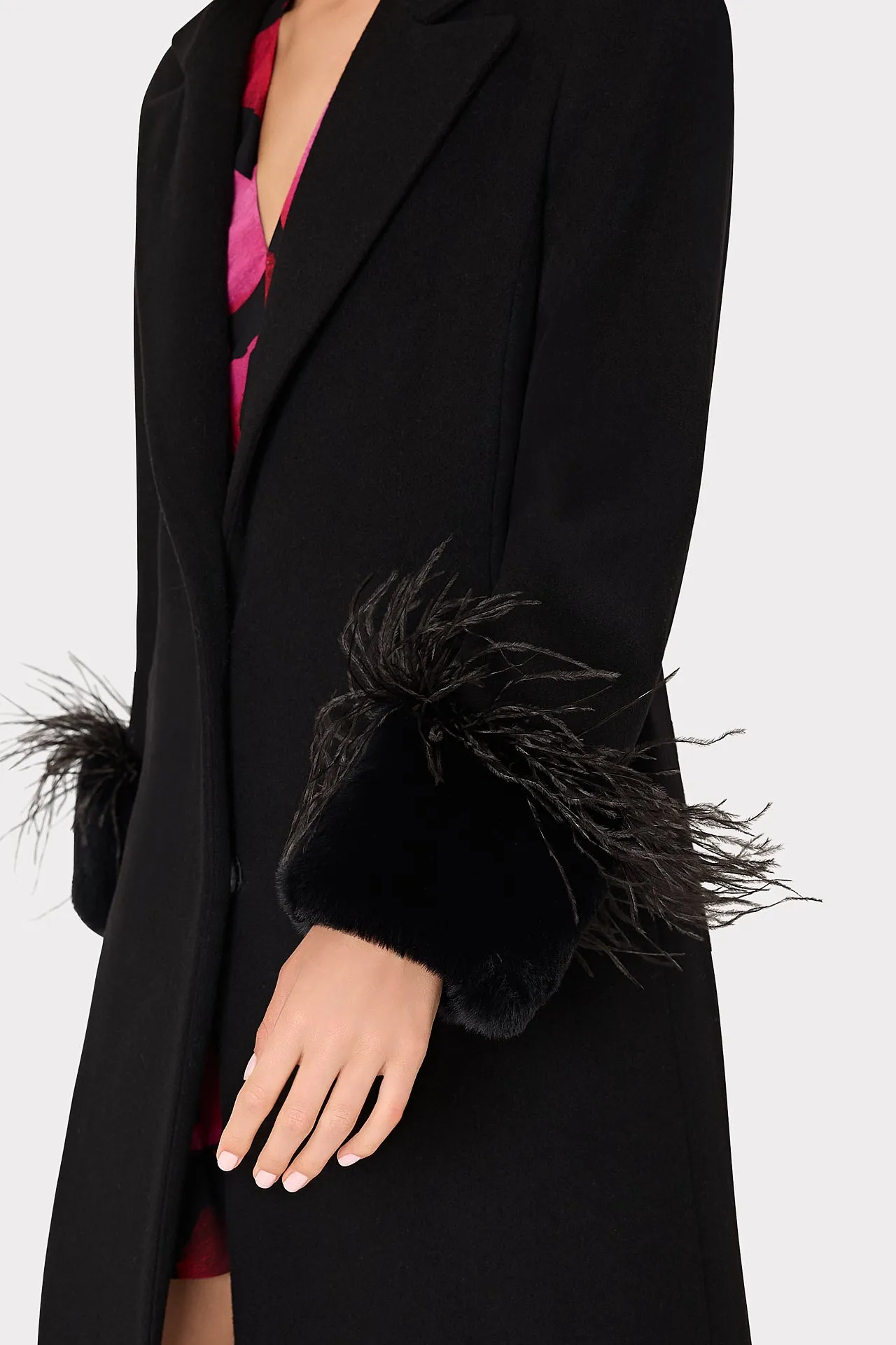 Faux Fur And Feather Trim Coat