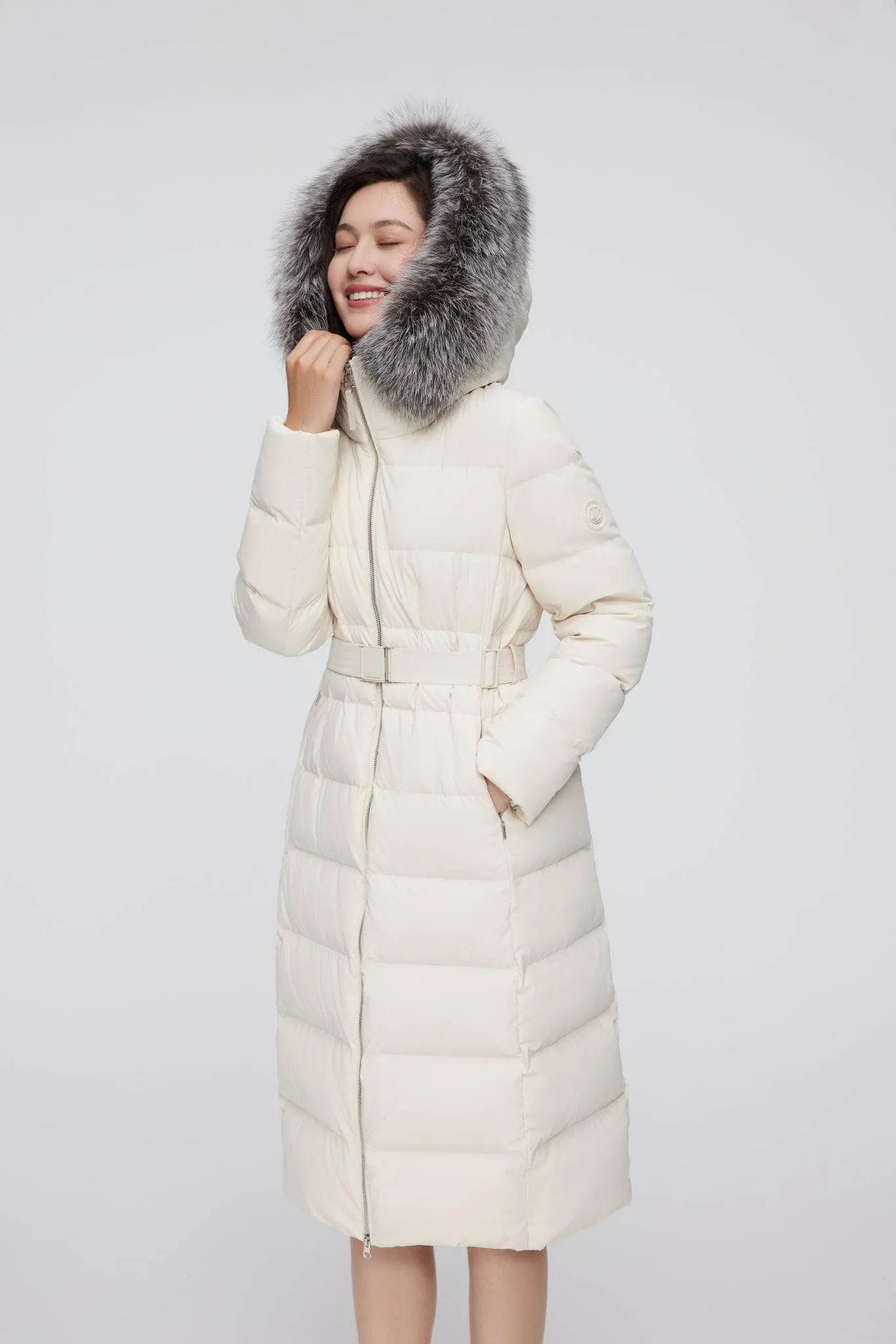 Full Length Hooded Goose Down Jacket With Fur