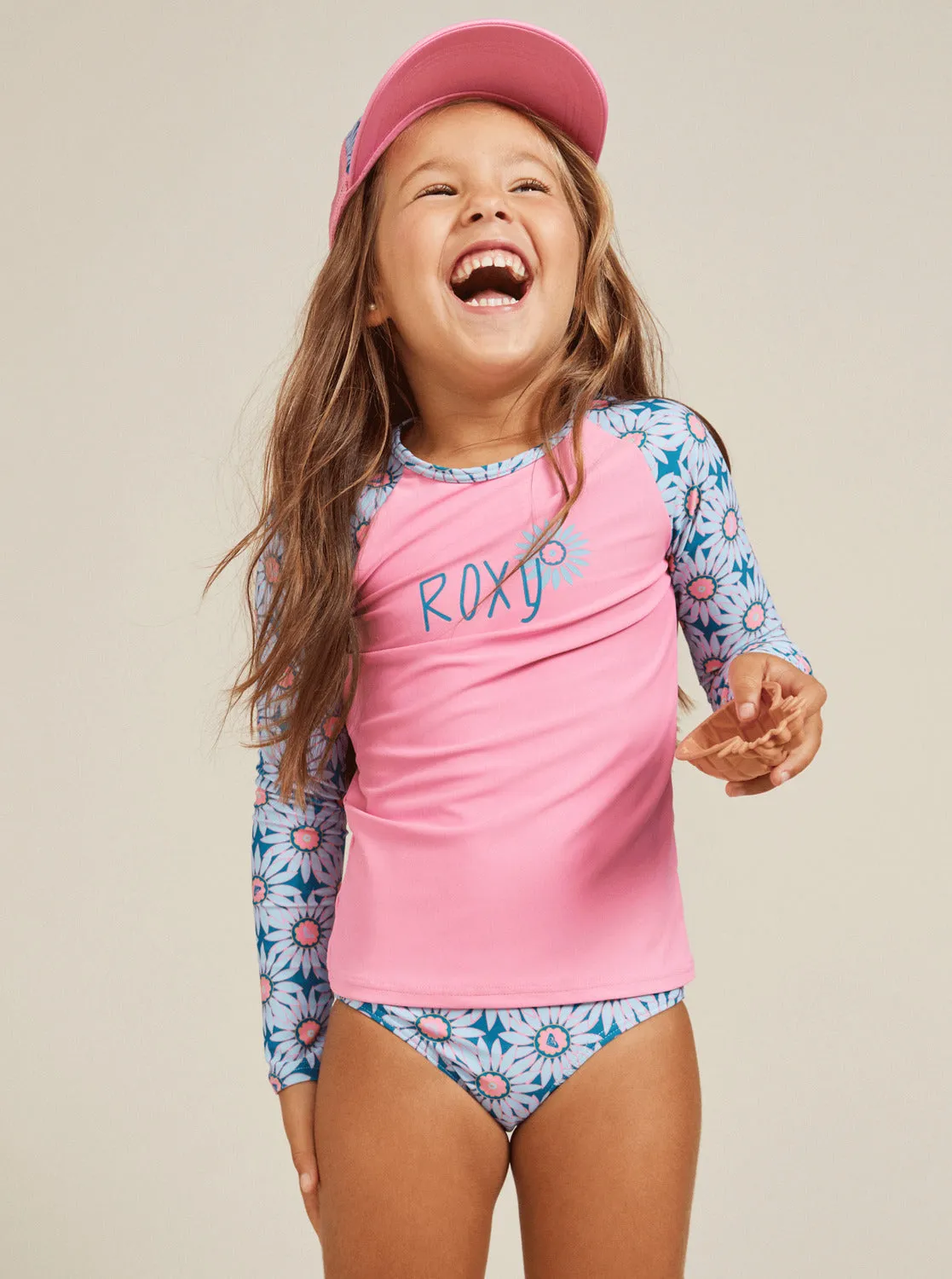 Girls 2-7 Bold Florals Long Sleeve Rashguard Set - Crystal Teal Sol Flower