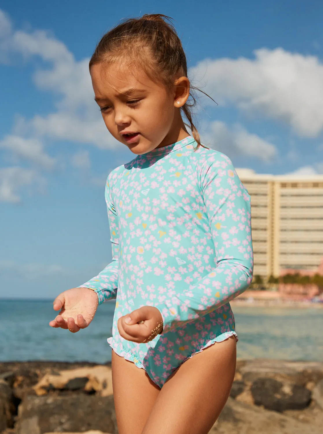 Girls 2-7 Teenie Ditsy One-Piece Rashguard - Aruba Blue Teenie Ditsy