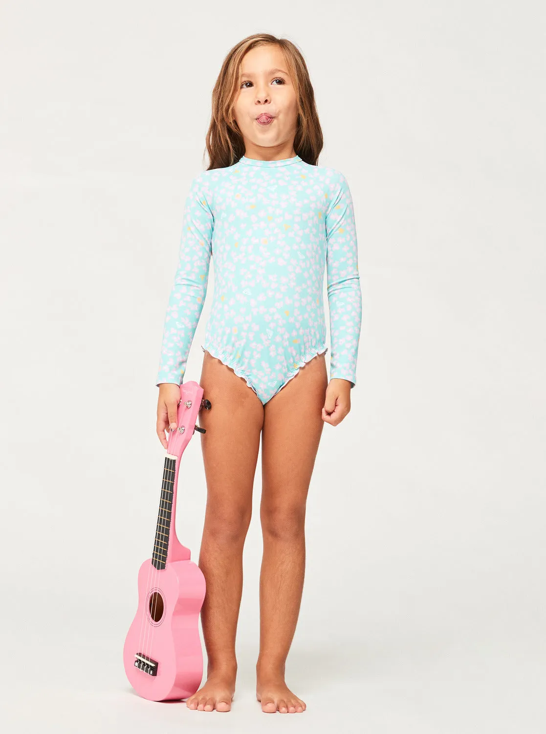 Girls 2-7 Teenie Ditsy One-Piece Rashguard - Aruba Blue Teenie Ditsy