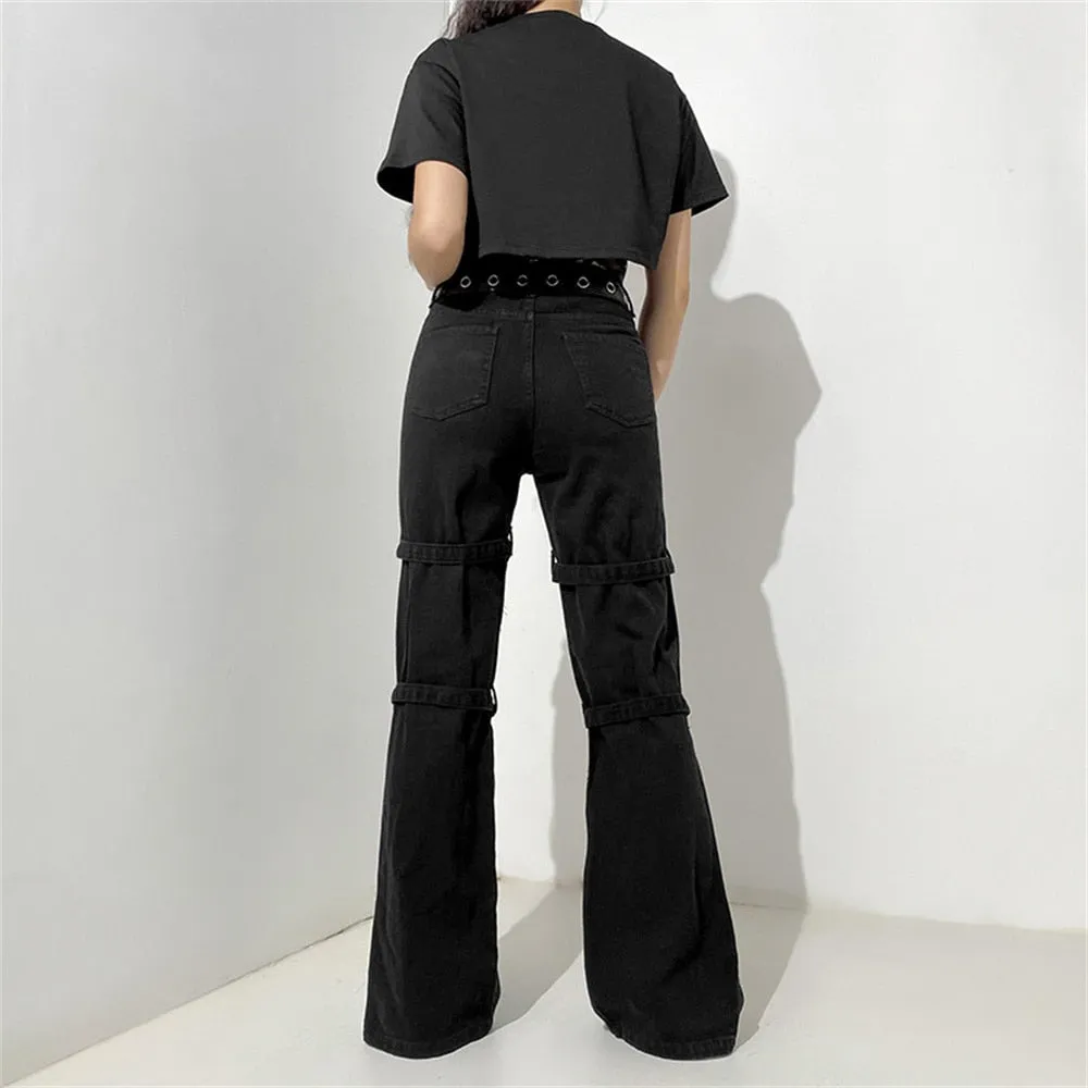 Gothic Emo Alt Cargo Pants Techwear Hippie Baggy Jeans Mom Goth Punk Black Denim Trousers