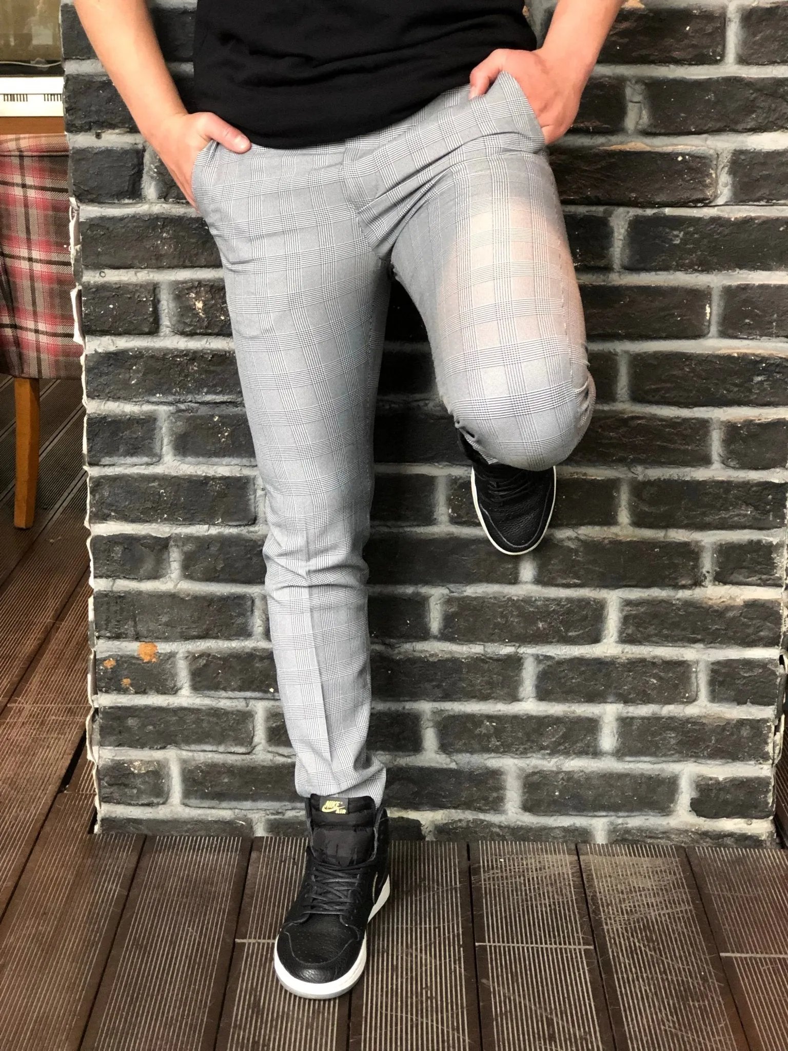 Gray Checkered Slim Fit Casual Mens Pant DJ181 Mens Pant