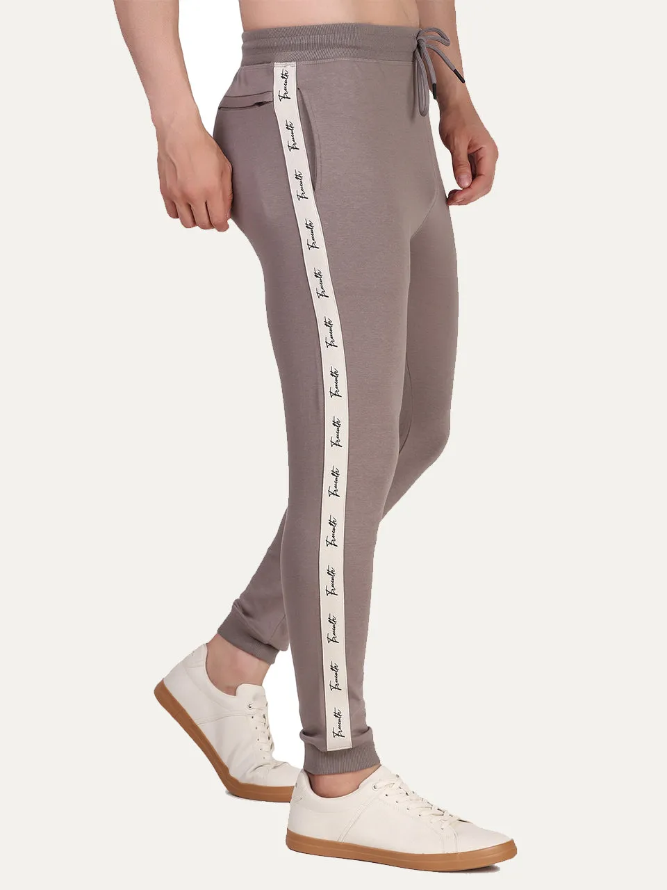 Grey Solid Side Taping Detail Joggers