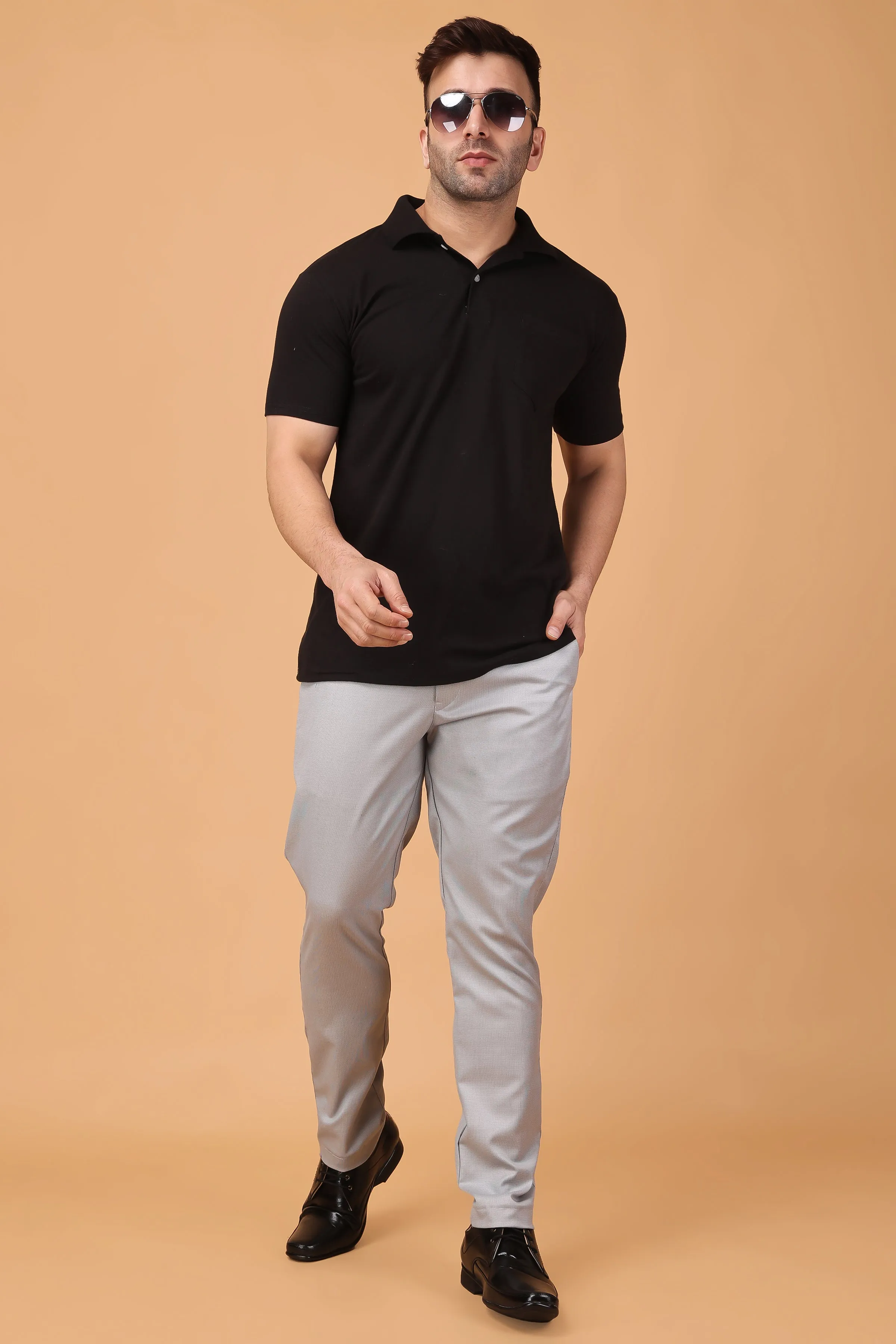 Grey Textured Comfort Fit Formal Trousers