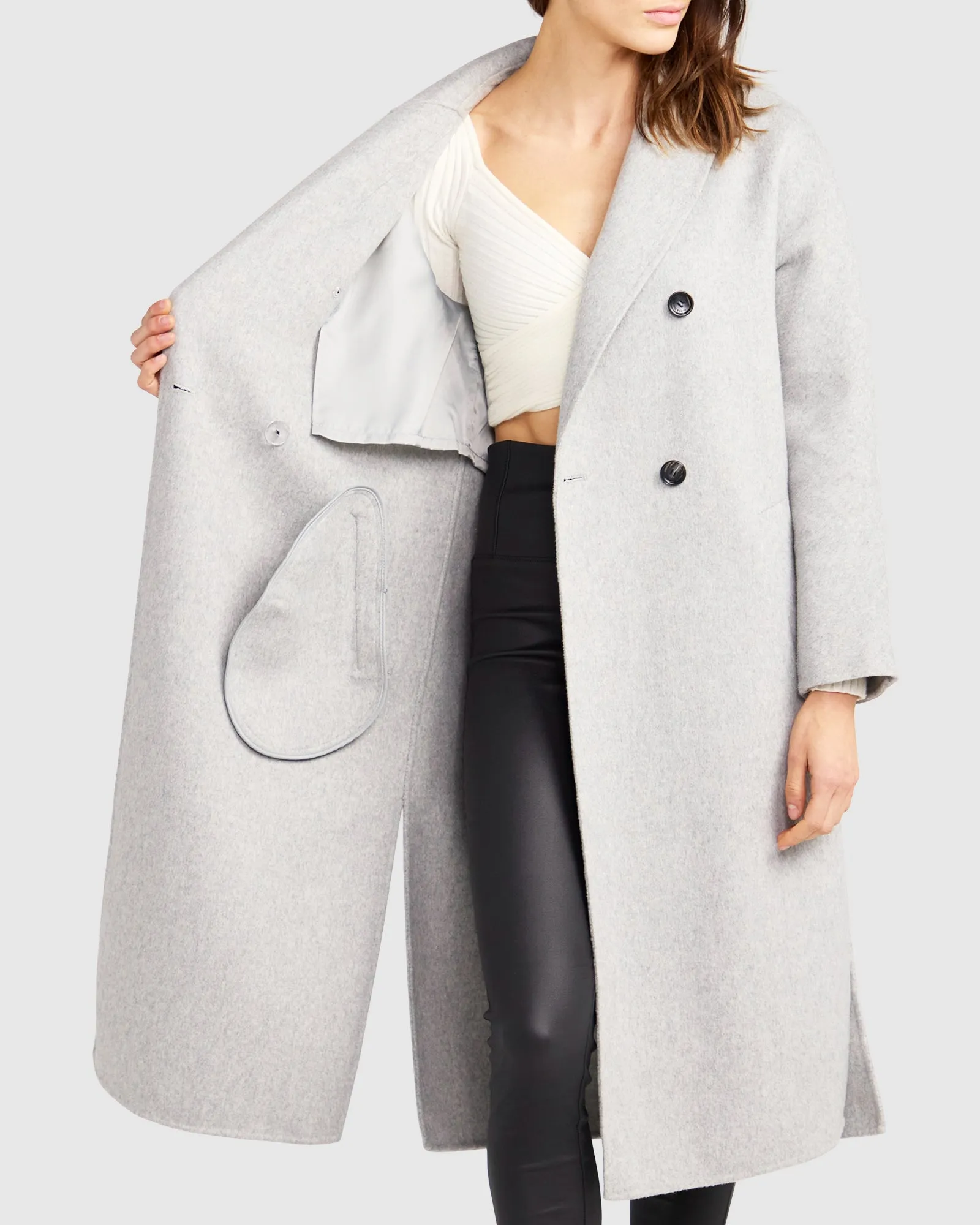 Guestlist Oversized Double Breasted Coat - Grey Marle