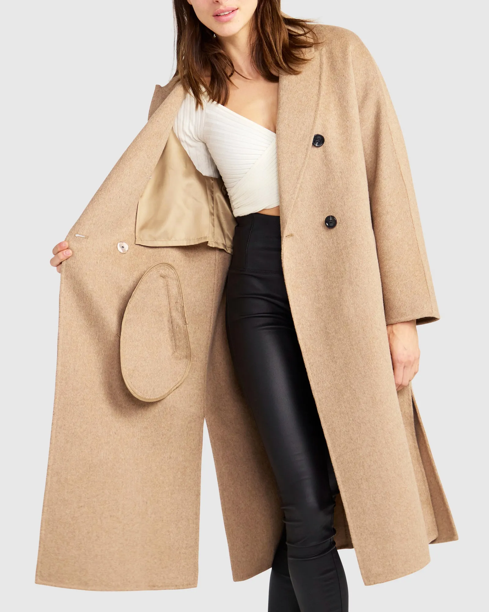 Guestlist Oversized Double Breasted Coat - Oat