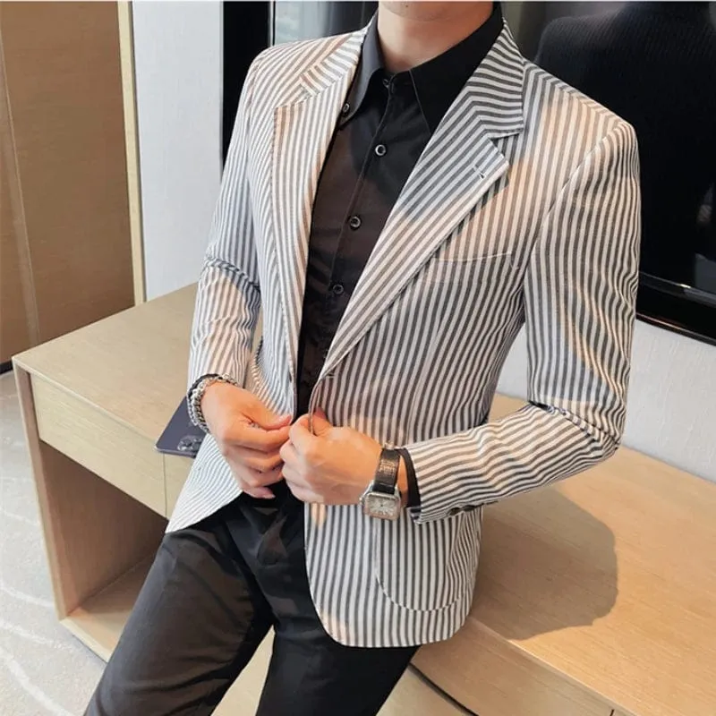 High Quality Striped Slim Fit Suit Blazer Jacket for Men