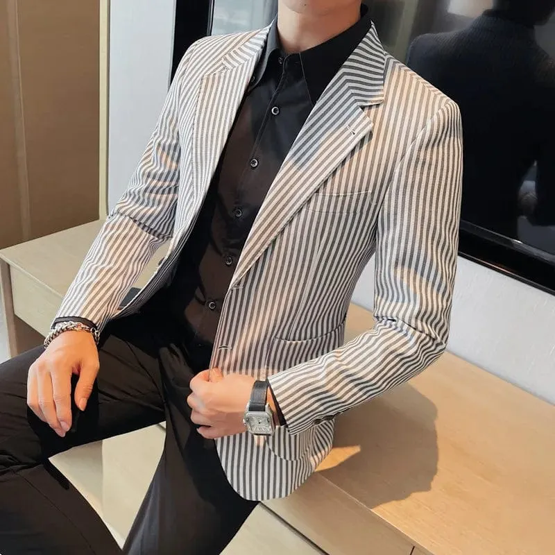 High Quality Striped Slim Fit Suit Blazer Jacket for Men