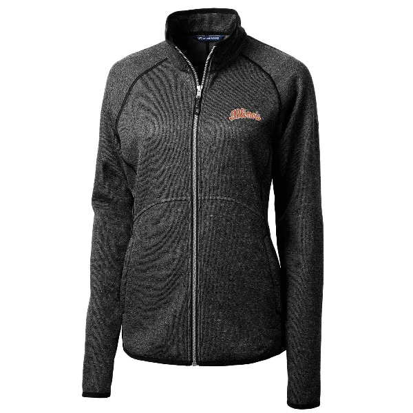 Illinois Fighting Illini Cutter &amp; Buck Women's Charcoal Mainsail Sweater Knit Full Zip Jacket