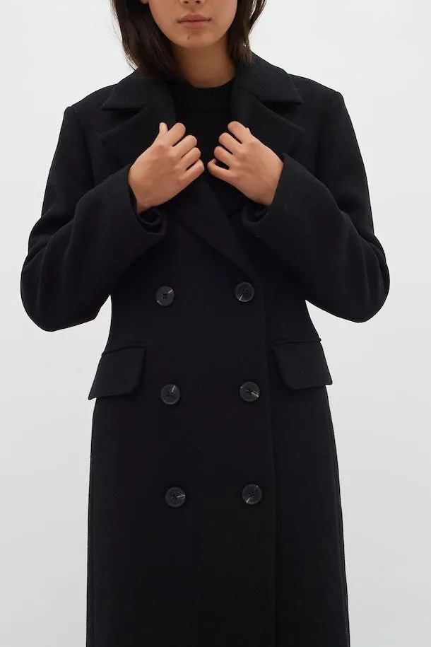 Inwear Thora Black Wool Blend Double Breasted Coat