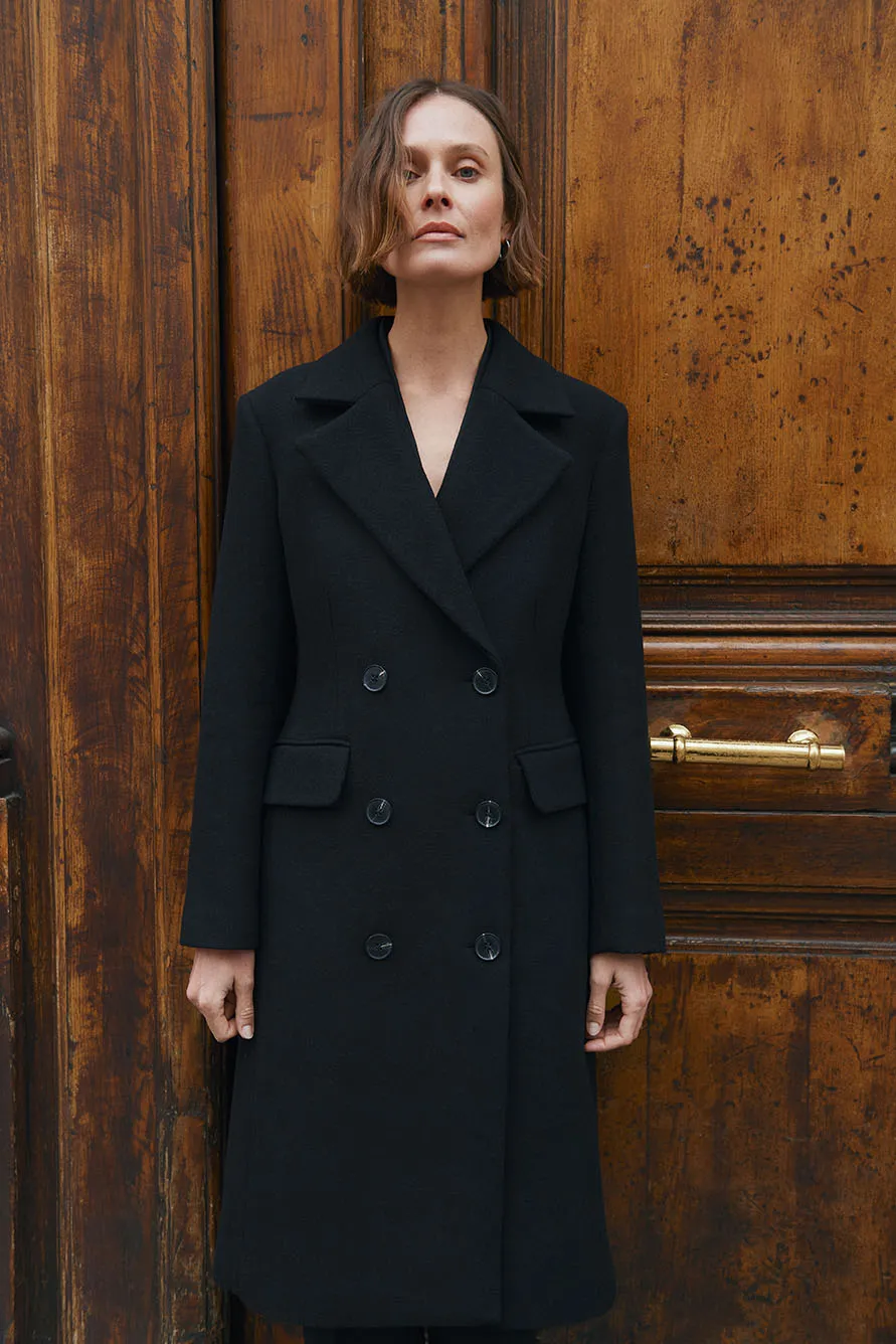 Inwear Thora Black Wool Blend Double Breasted Coat