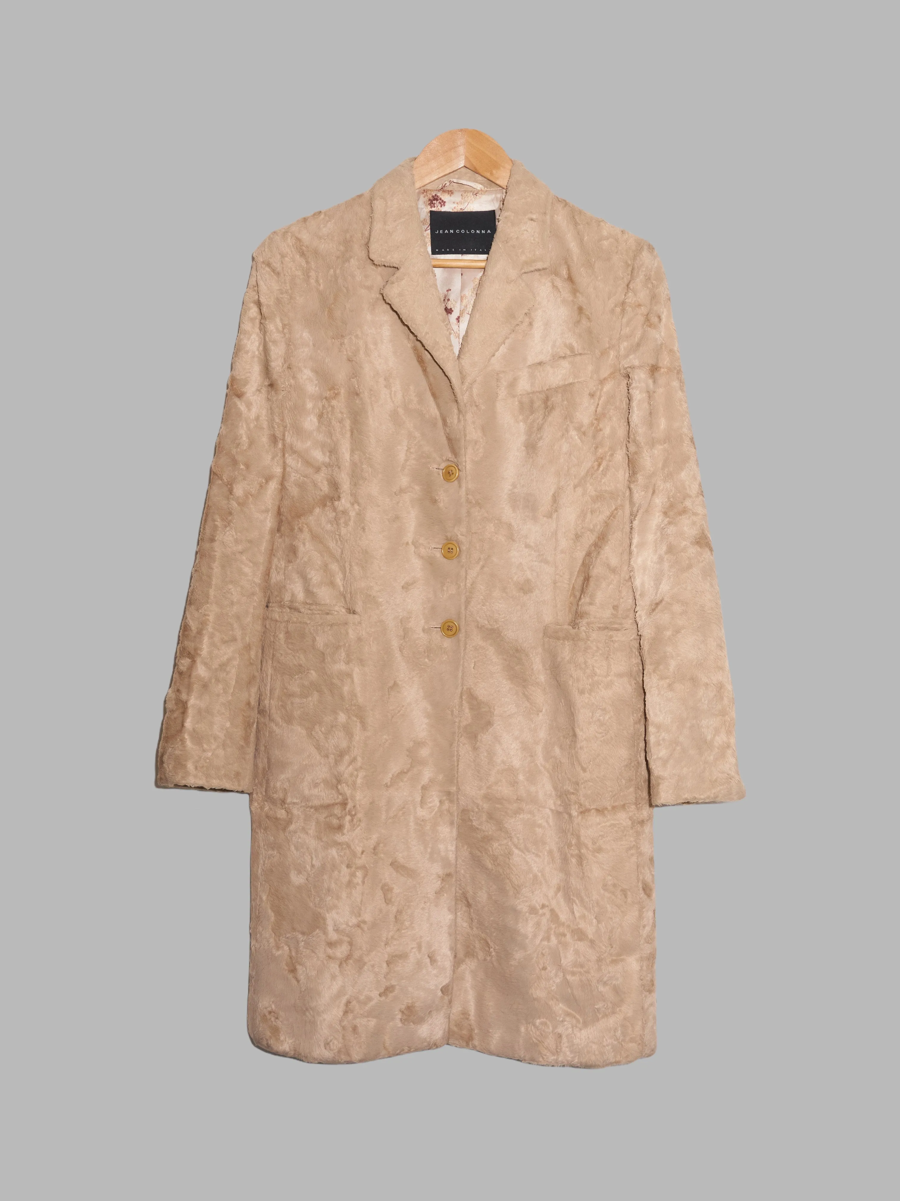 Jean Colonna AW1998 beige faux fur coat with floral print lining - sz 40