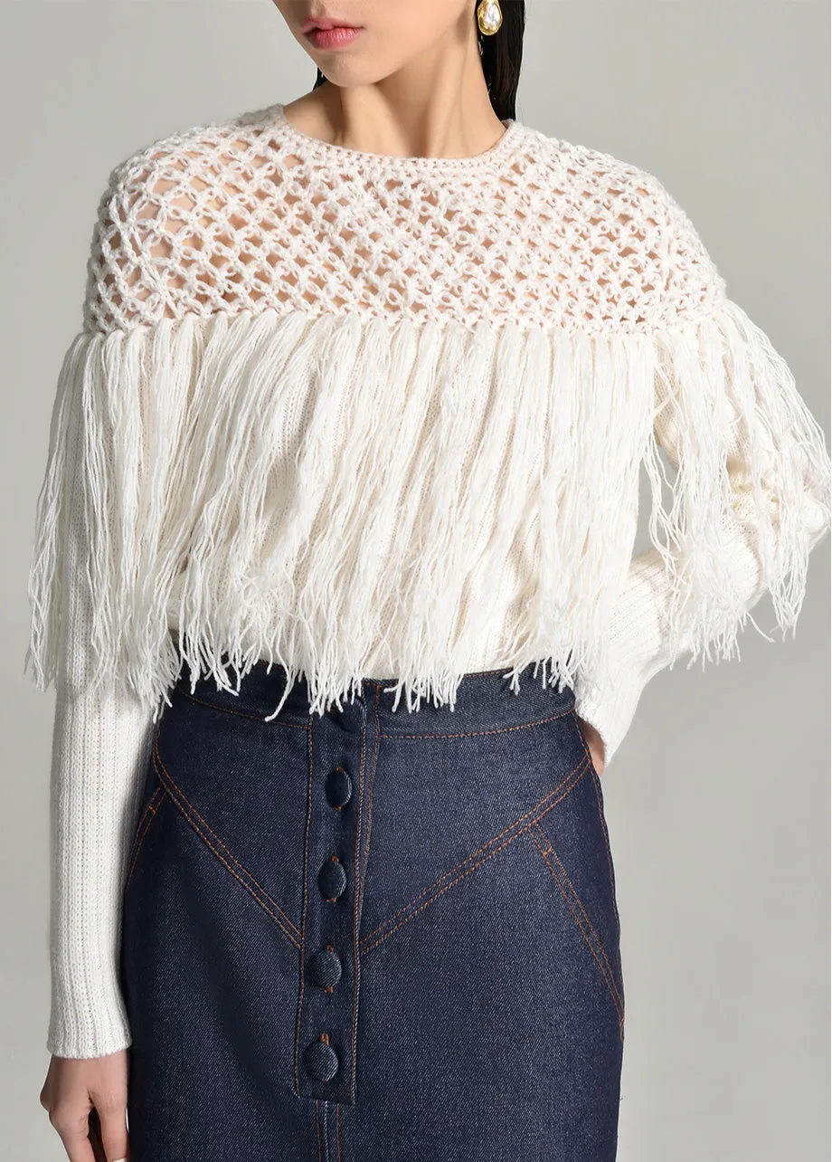 KNITTED SWEATER WITH FRINGES