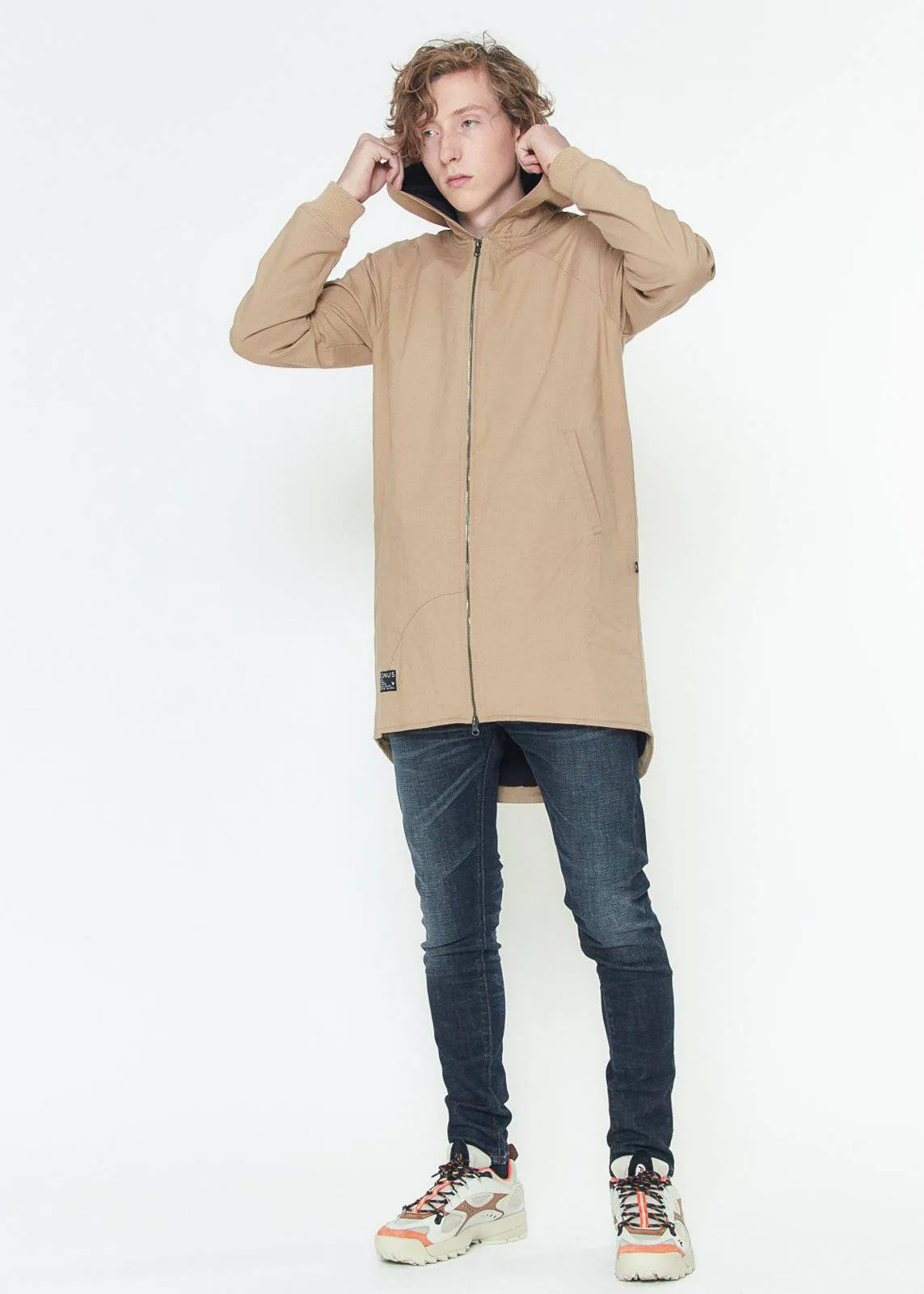 Konus Men's Hooded Canvas Zip up Jacket in Camel