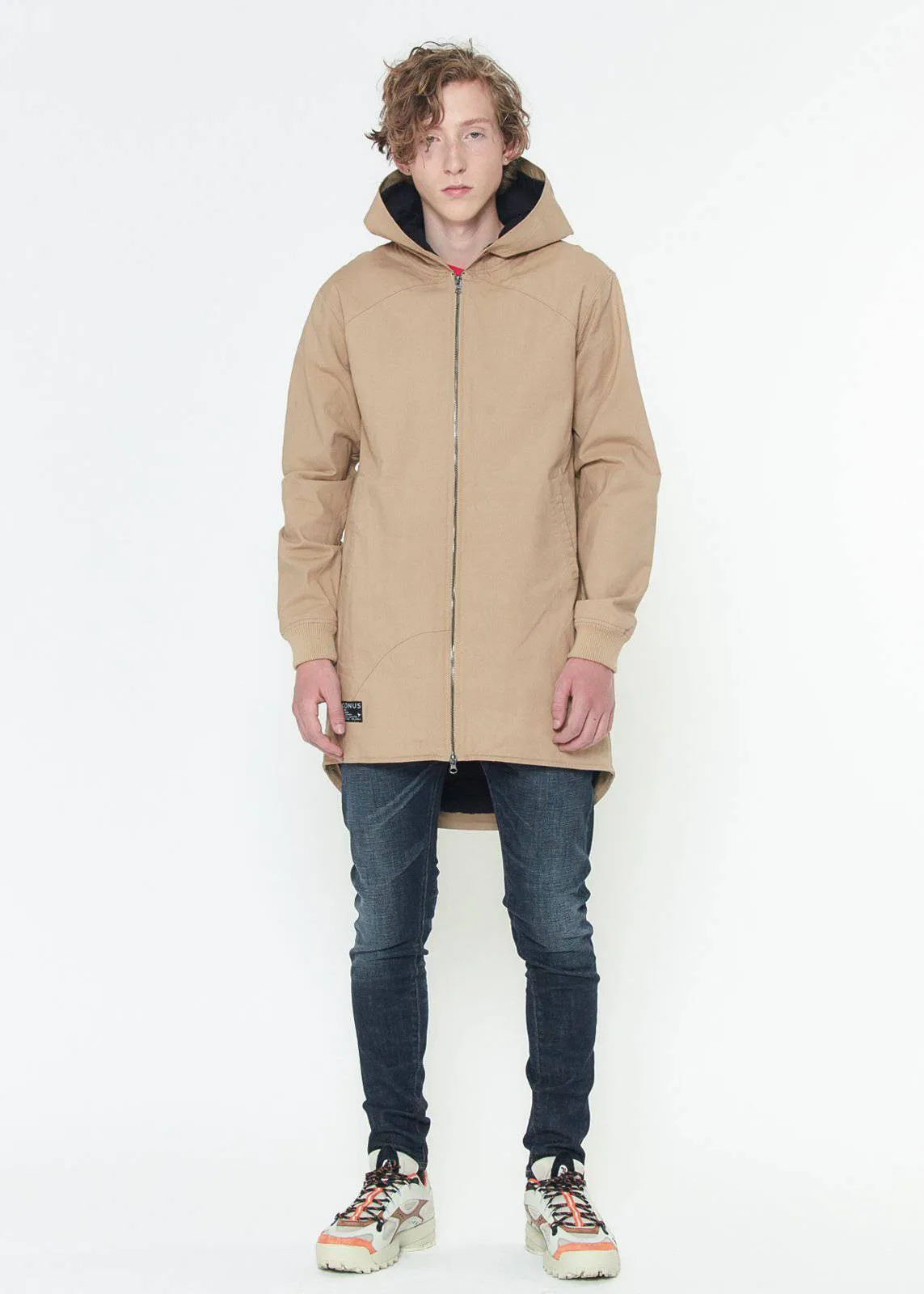 Konus Men's Hooded Canvas Zip up Jacket in Camel