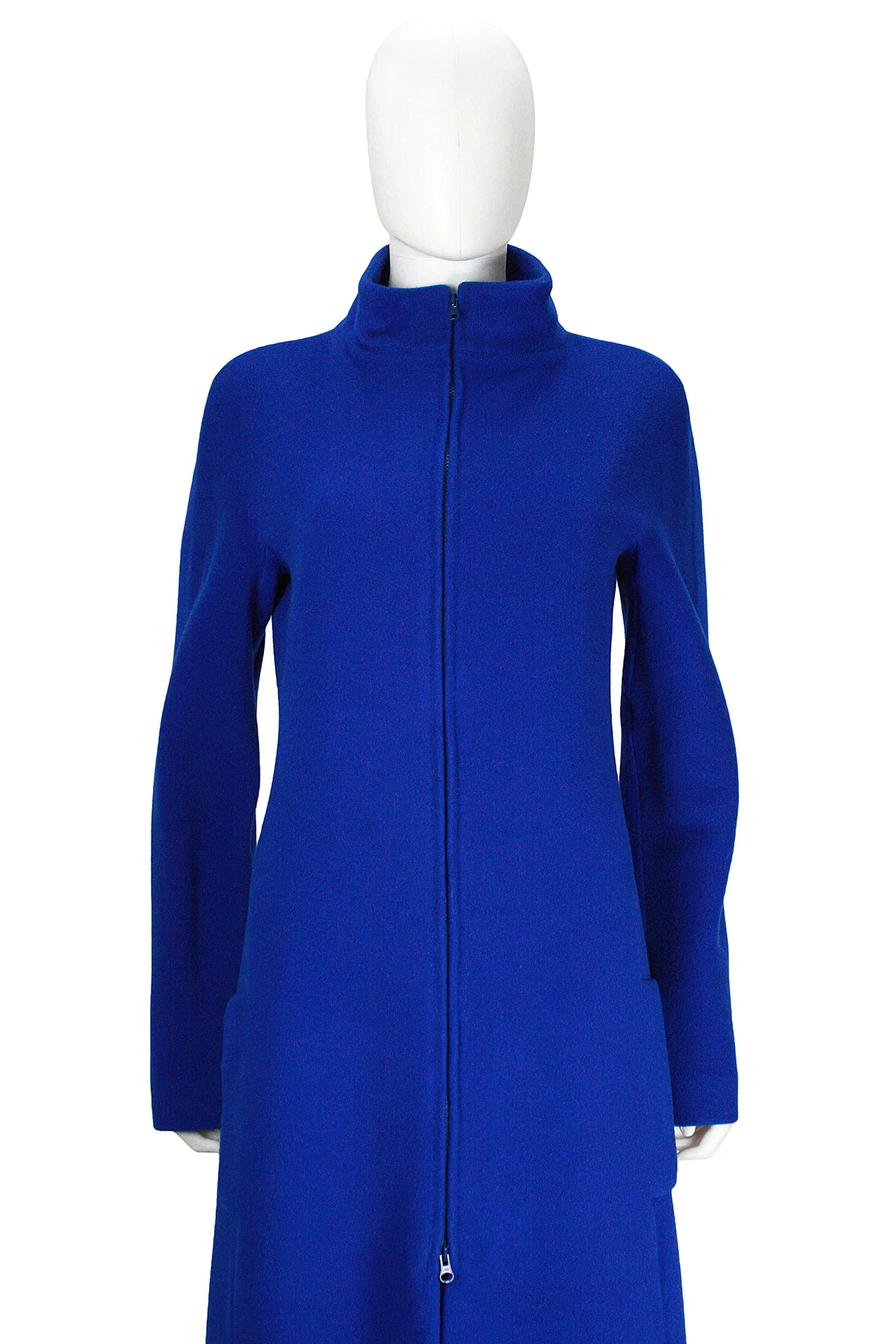 KRIZIA 1980s Royal Blue Two-Way Zipper Wool Coat