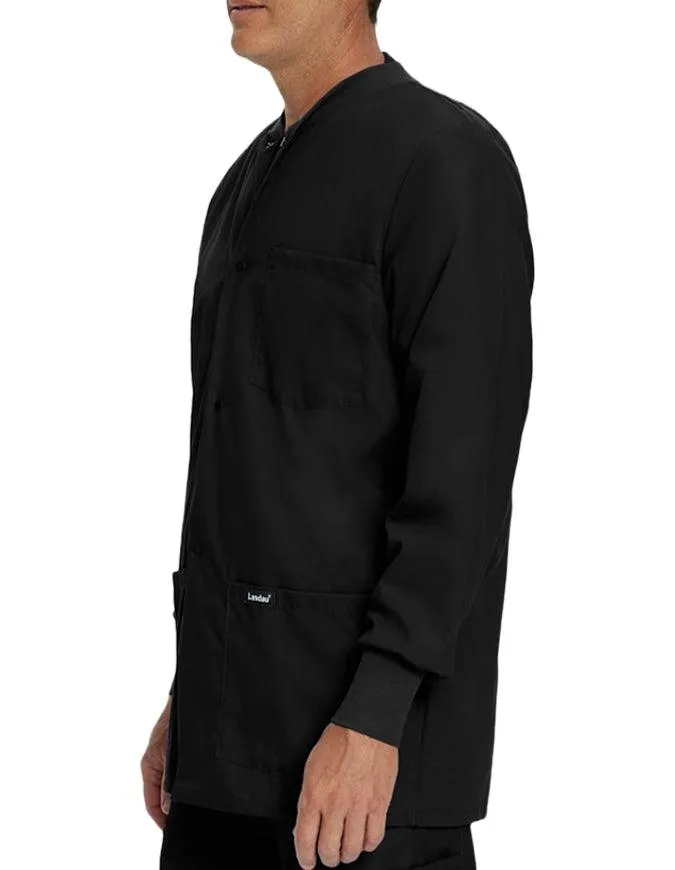 Landau 31.5 Inch Men's Snap Front Rib Knit Scrub Jacket