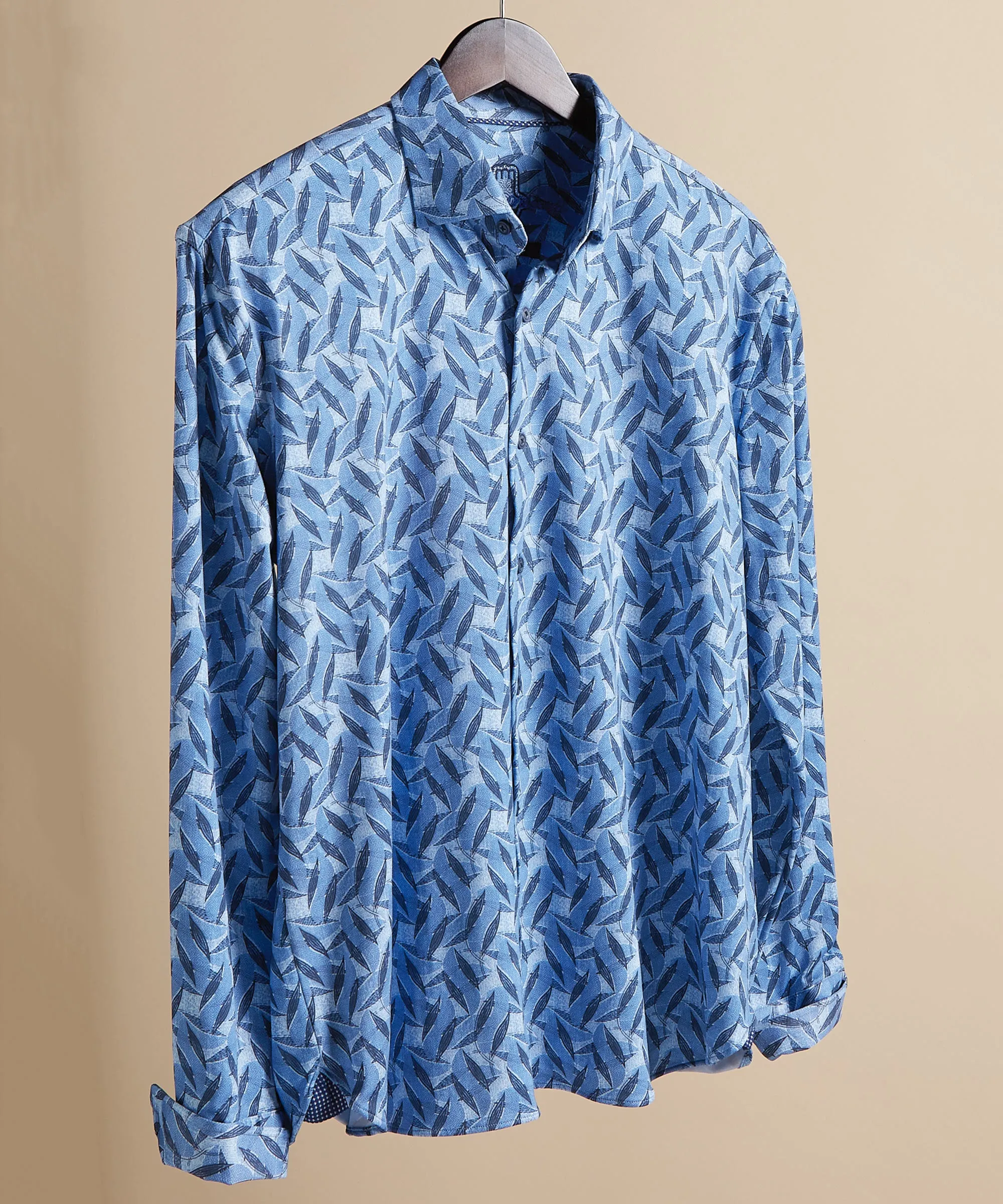 Leaf Pattern Woven Stretch Sport Shirt