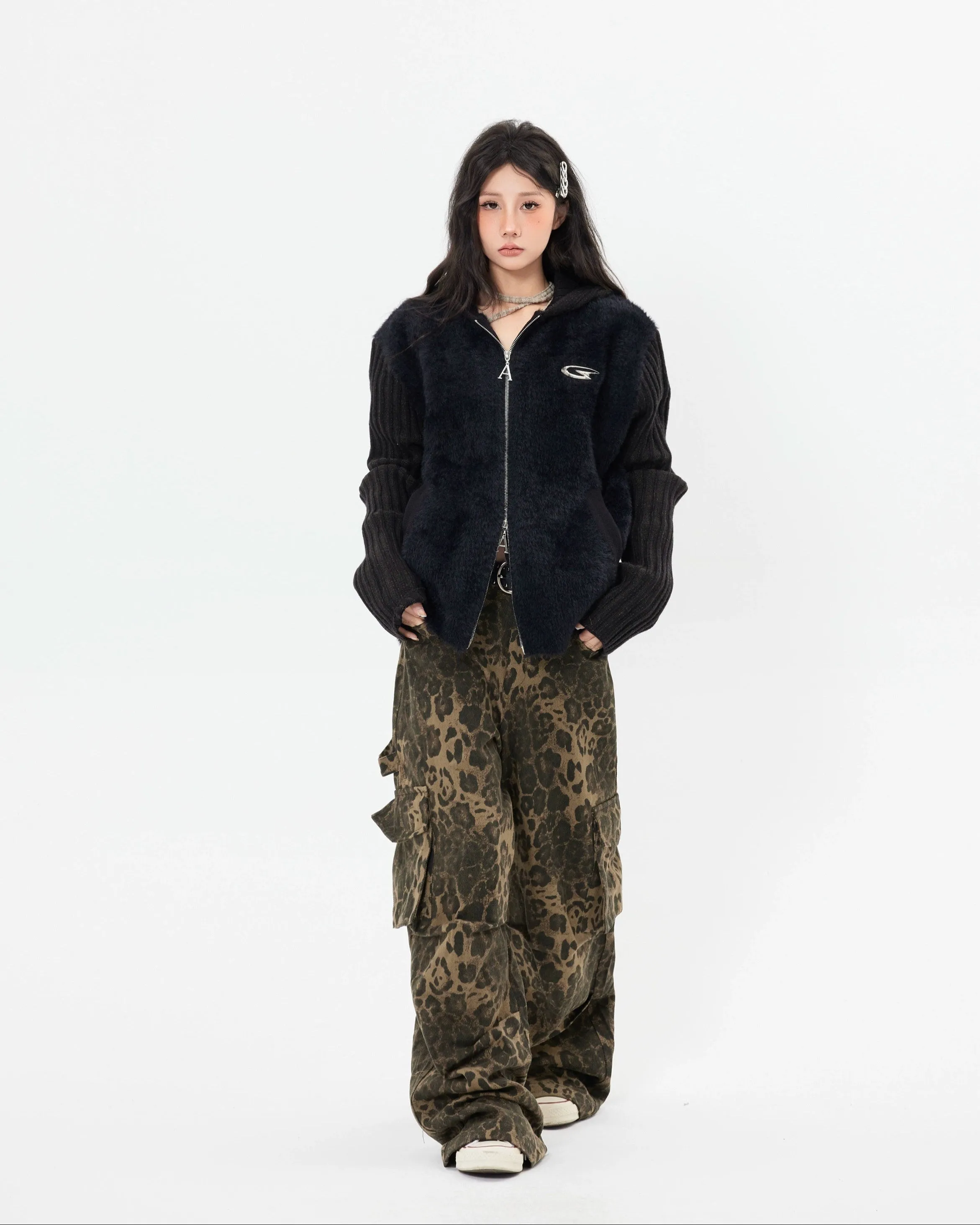 Leopard Print Cargo Pocket Wide Leg Pants