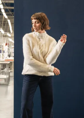 LESCUN - High Neck Structured Knit Sweater | Mohair Wool Blend (WINTER WHITE)