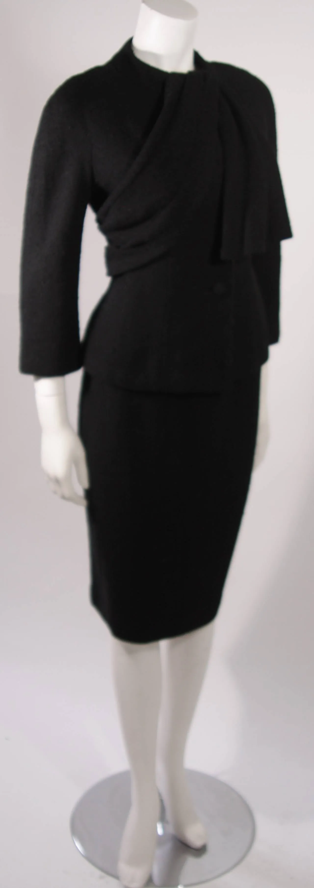 LILLI ANN San Francisco Black Wool Skirt Suit with Draping