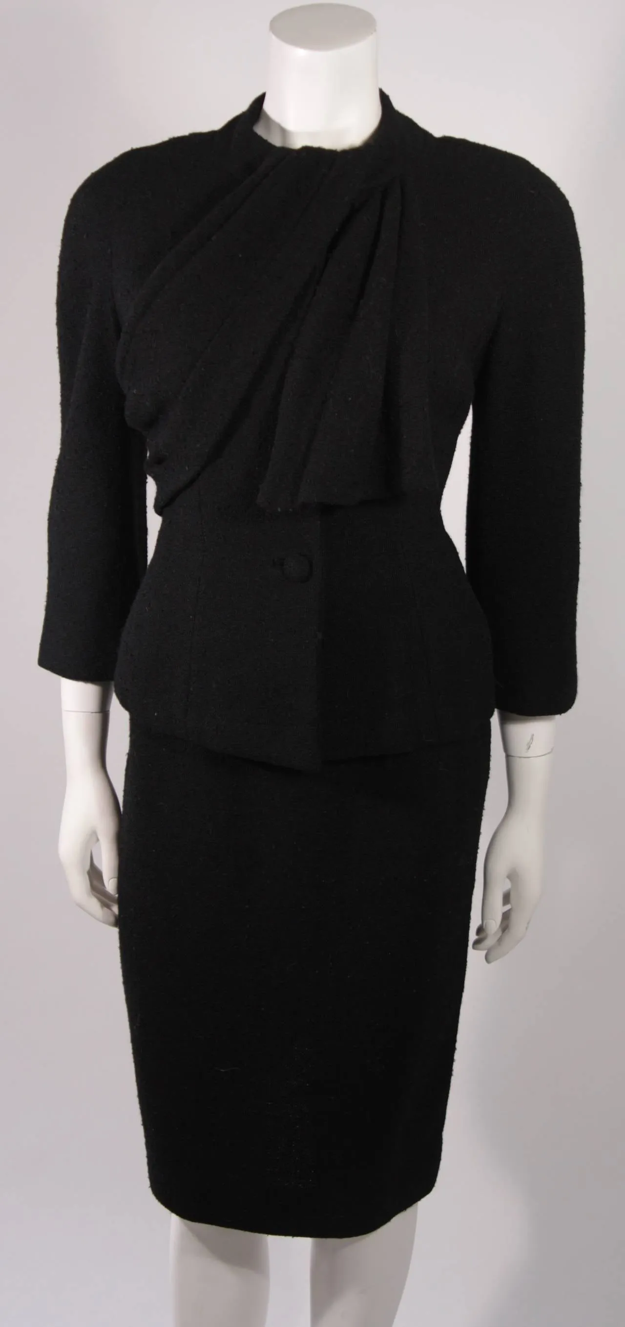 LILLI ANN San Francisco Black Wool Skirt Suit with Draping