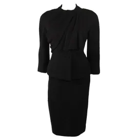 LILLI ANN San Francisco Black Wool Skirt Suit with Draping