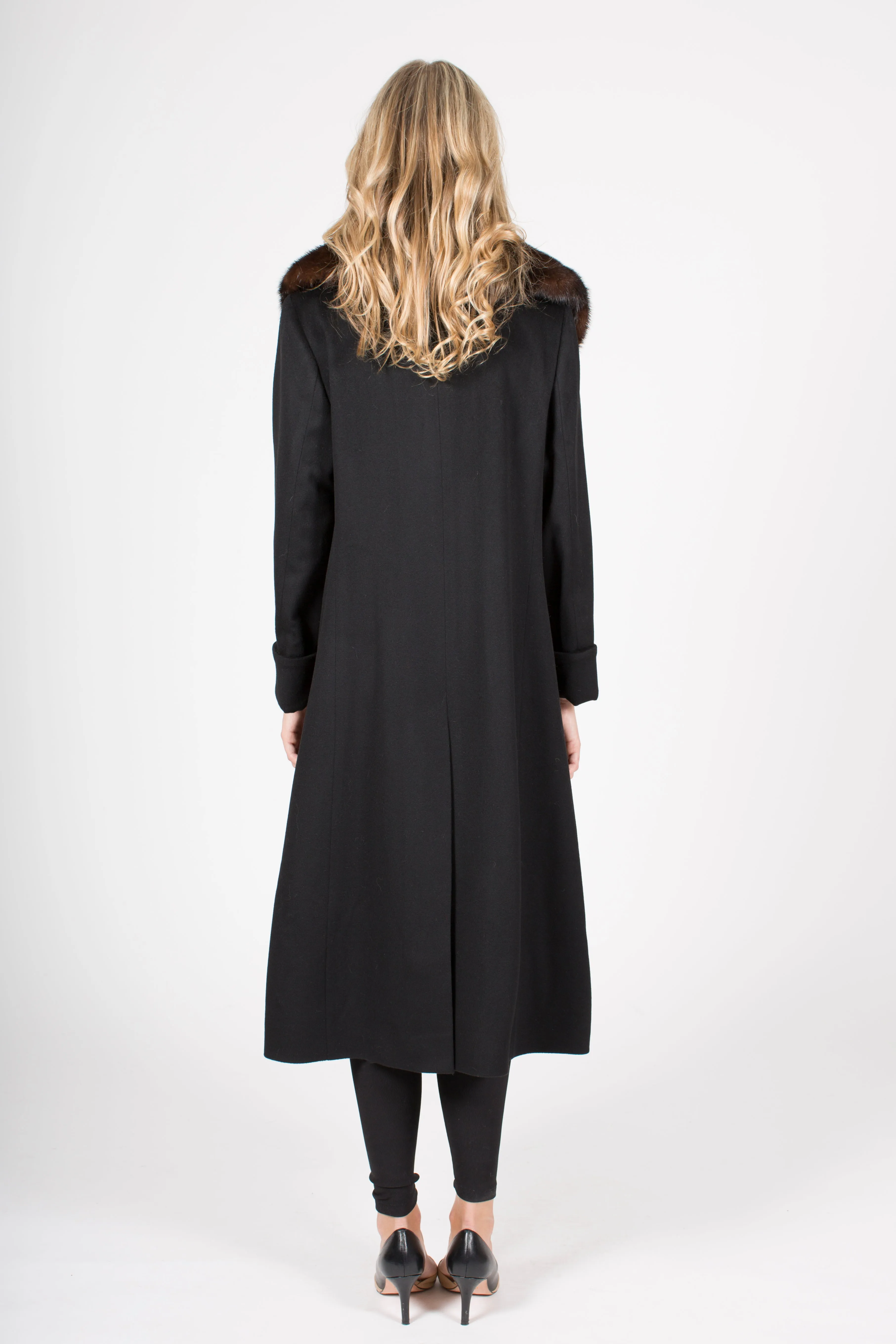 Long Wool Coat with Mink Collar