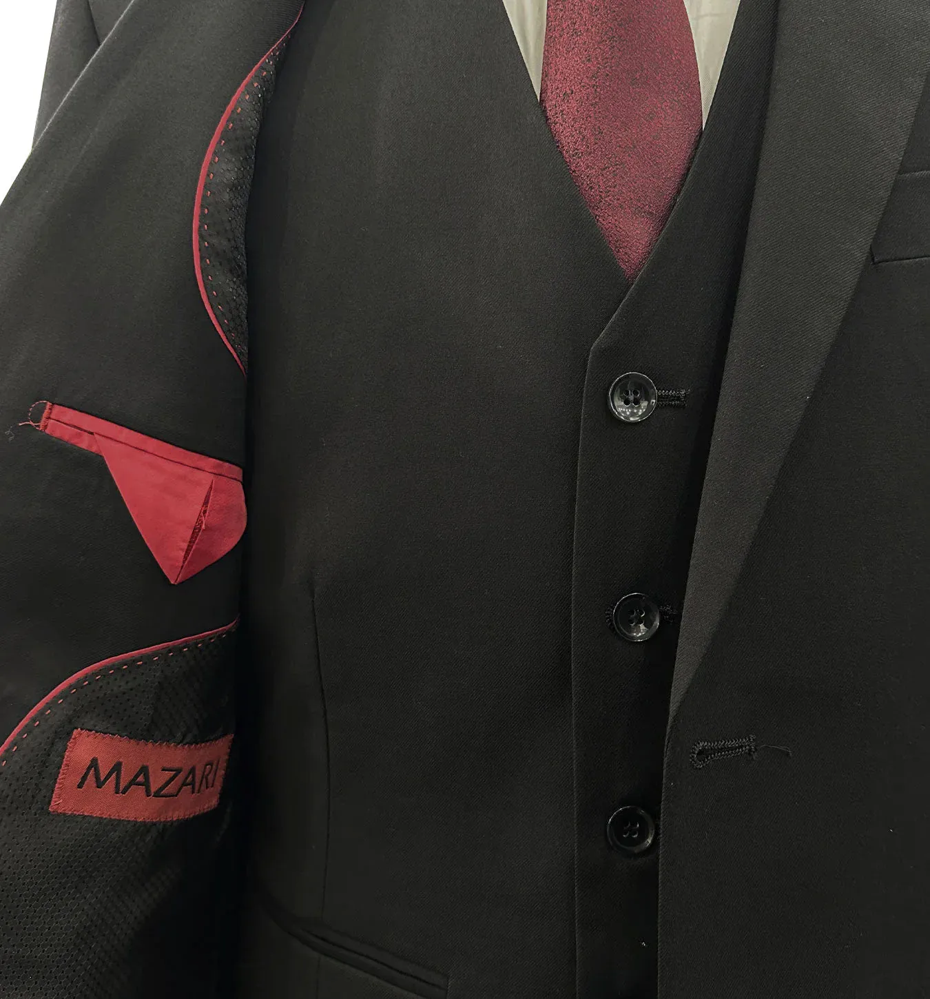 Mazari Vested Slim Fit Suit - Paris  Black 1525