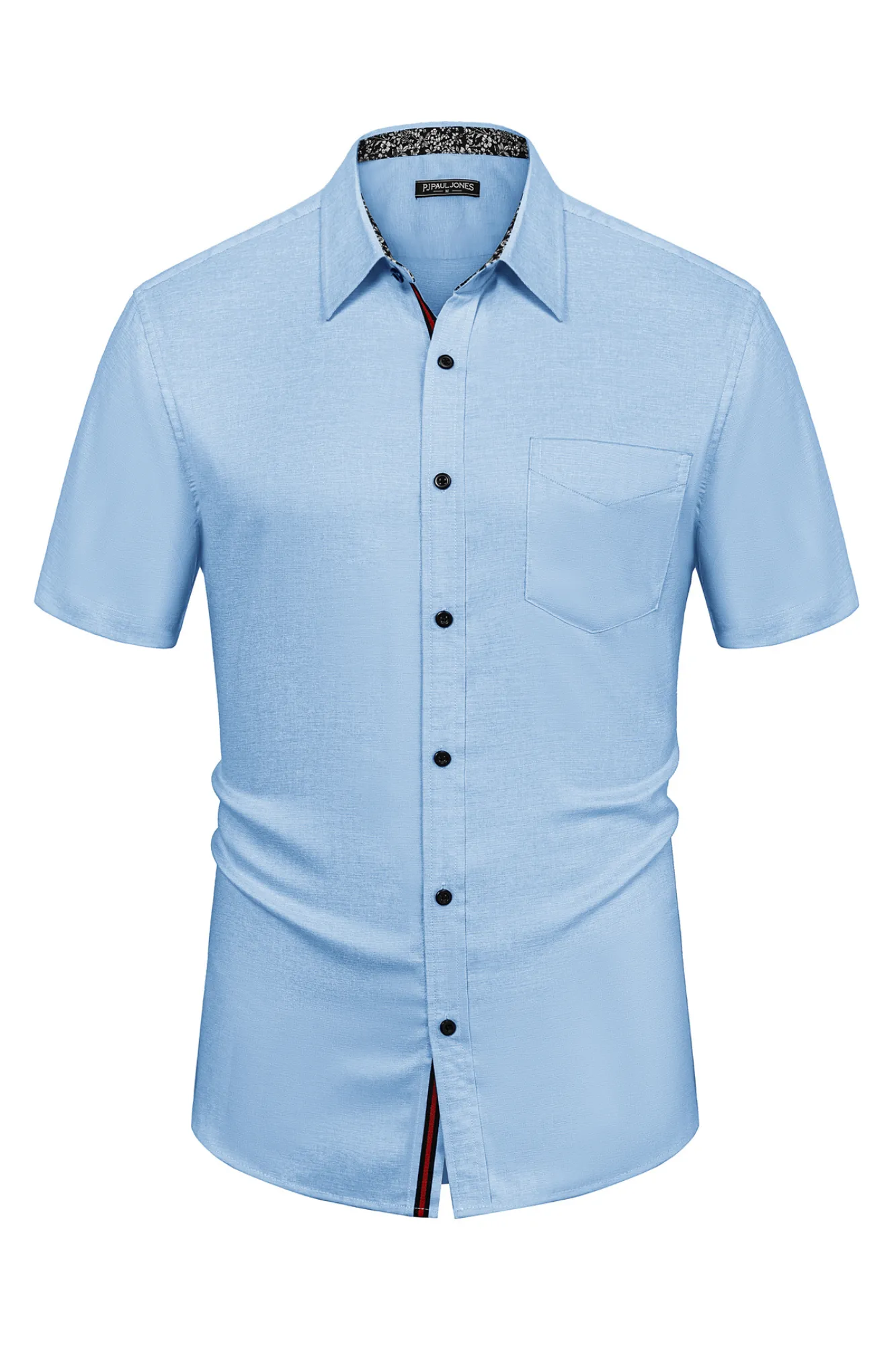 Men Basic Shirt Casual Short Sleeve Classic Collar Button-up Tops