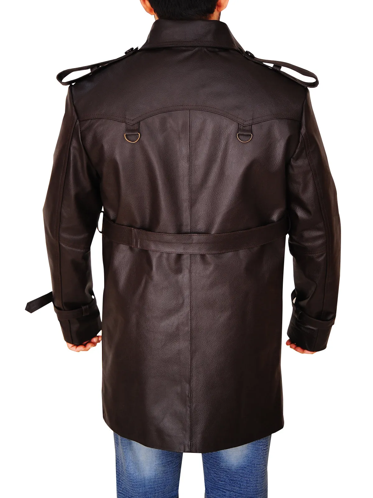 Men Brown Leather Peacoat