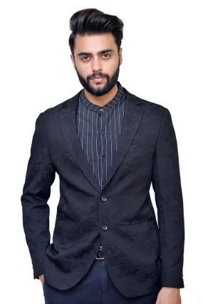 Men Casual Jacquard Blazer Black Coat