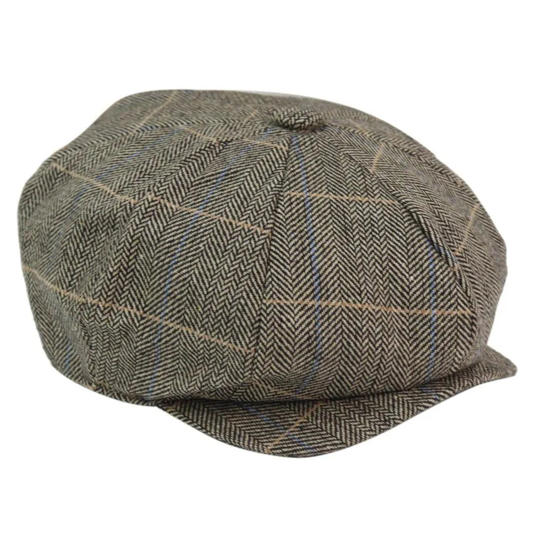 Mens 8 Panel Hat Wool Baker Boy Newsboy Flat Cap Grandad Tweed Check 1920s Peaky