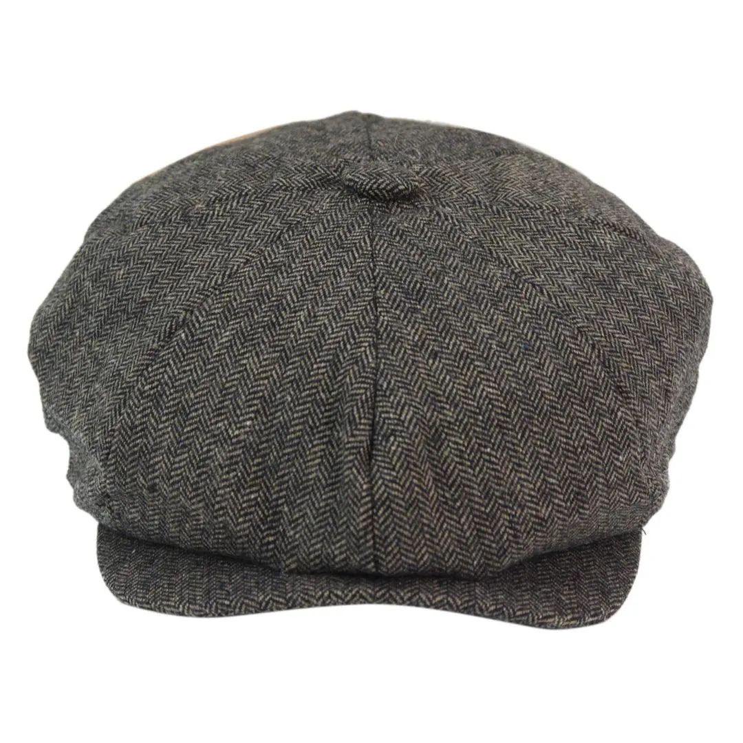 Mens 8 Panel Hat Wool Baker Boy Newsboy Flat Cap Grandad Tweed Check 1920s Peaky