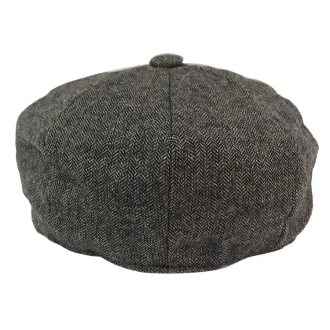 Mens 8 Panel Hat Wool Baker Boy Newsboy Flat Cap Grandad Tweed Check 1920s Peaky